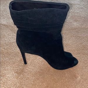 Halston Heritage black suede open toe bootie